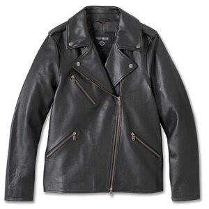 Women's Harley Davidson Back In Black Leather Biker Jacket - Size M
